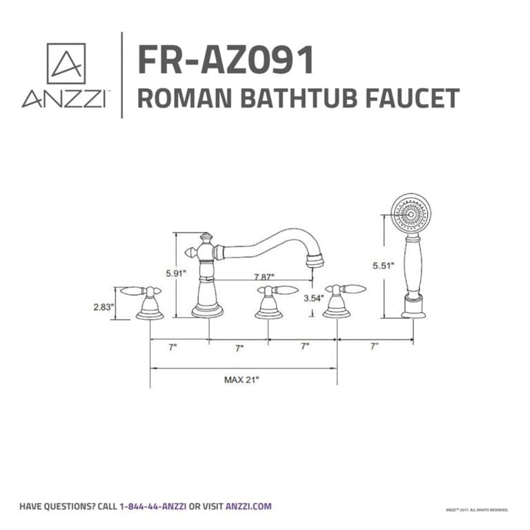 Anzzi Brand FR-AZ091ORB Patriarch 2-Handle Deck-Mount Roman Tub Faucet with Handheld Sprayer in Oil Rubbed Bronze