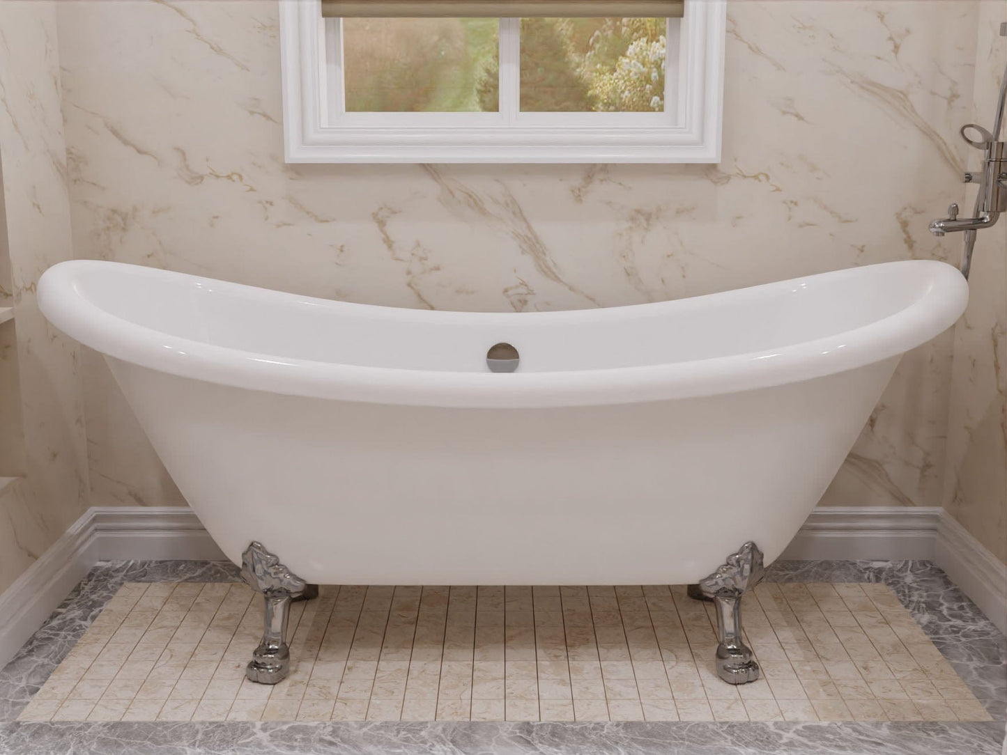 Anzzi Brand FT-CF130LXFT-CH 69.29” Belissima Double Slipper Acrylic Claw Foot Tub in White