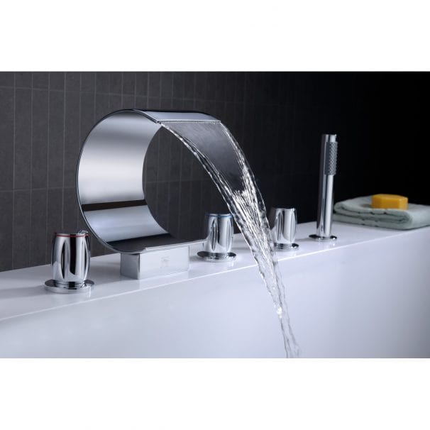 Anzzi Brand FR-AZ048CH Ribbon 3-Handle Deck-Mount Roman Tub Faucet in Chrome