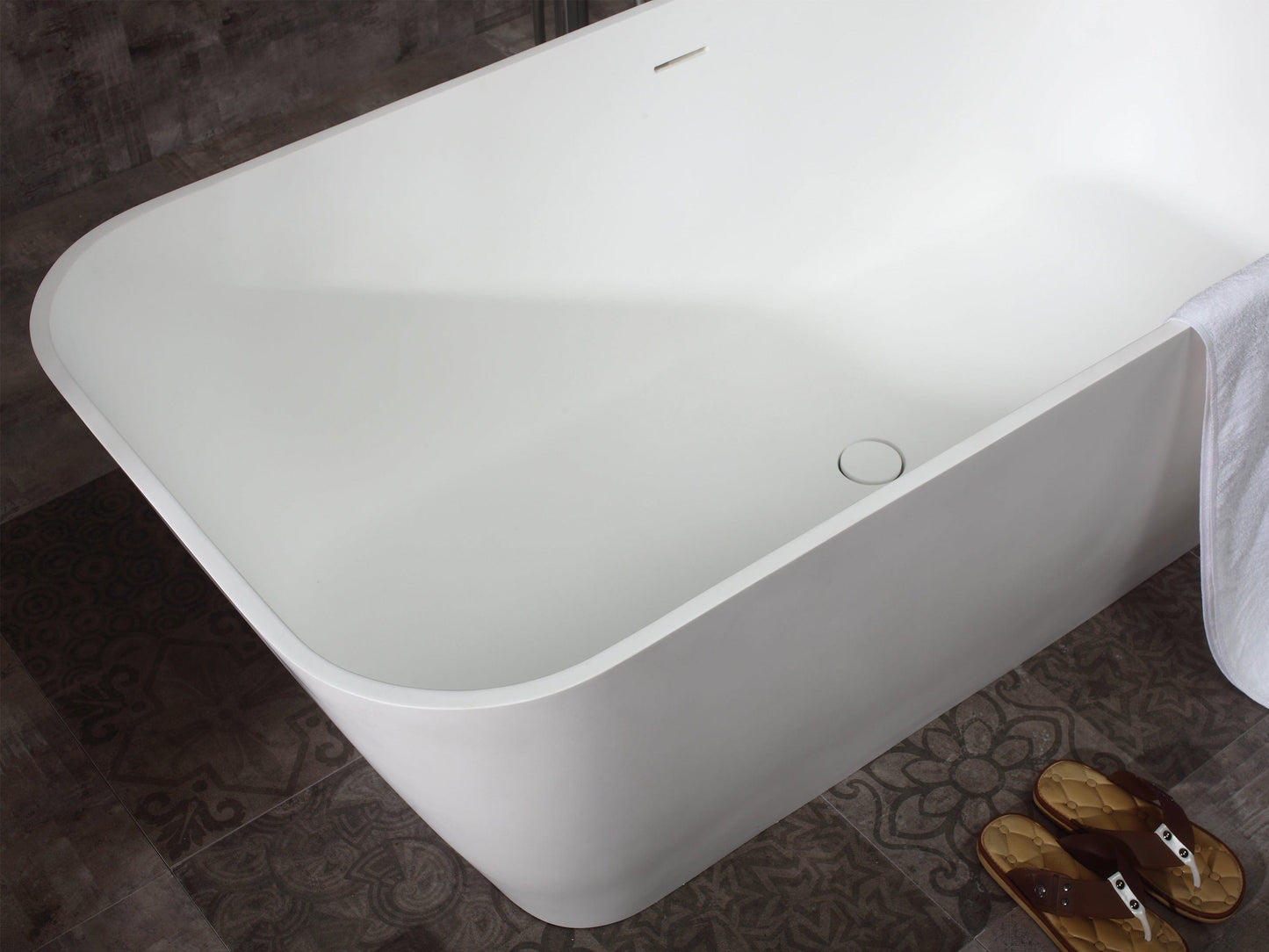 ALFI brand AB9952 67" White Rectangular Solid Surface Smooth Resin Soaking Bathtub