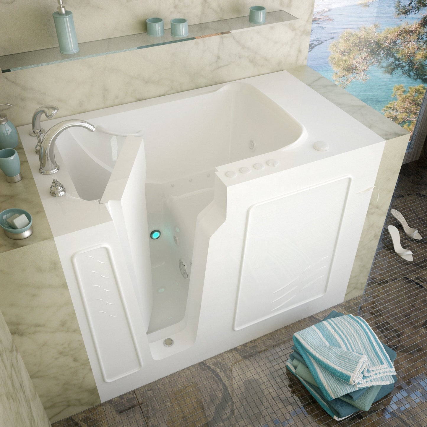 MediTub Walk-In 29 x 52 Left Drain White Whirlpool & Air Jetted Walk-In Bathtub 2952LWD