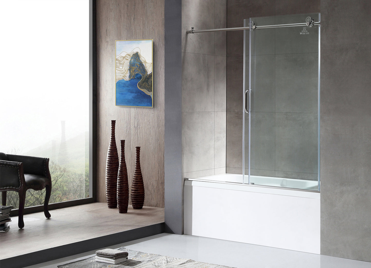 Anzzi Brand SD-AZ17-01CH Don Series 60 in. x 62 in. Frameless Sliding Tub Door in Polished Chrome