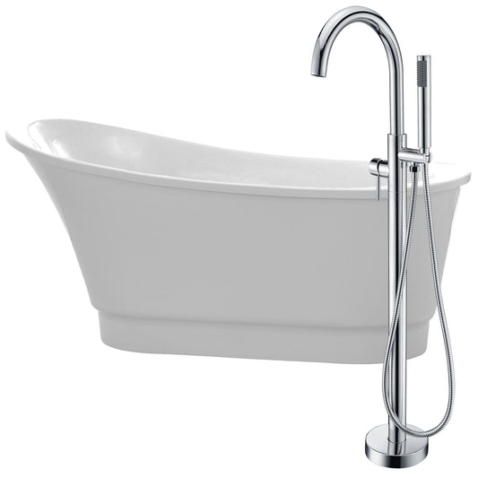 Anzzi Brand FTAZ095-0025C Prima 67 in. Acrylic Flatbottom Non-Whirlpool Bathtub in White with Kros Faucet in Polished Chrome