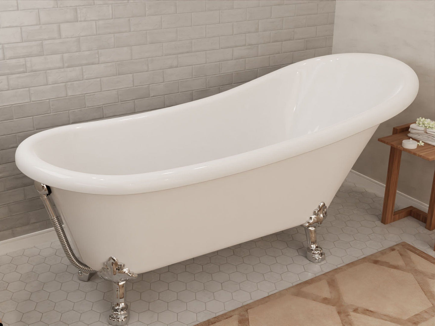 Anzzi Brand FT-CF131LXFT-CH 67.32” Diamante Slipper-Style Acrylic Claw Foot Tub in White