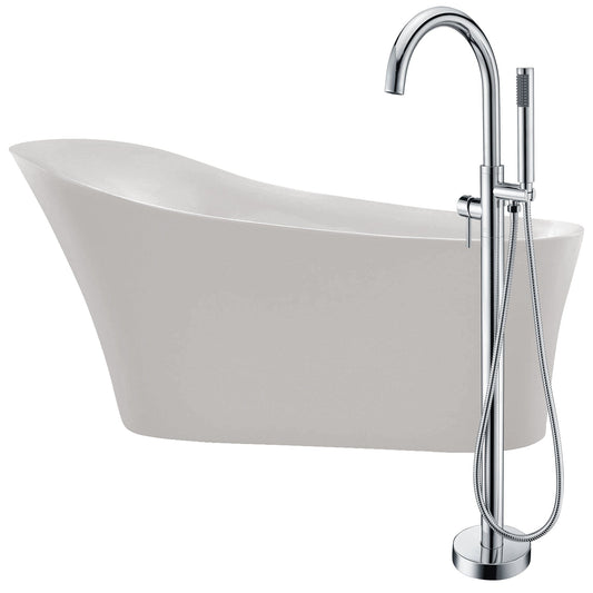 Anzzi Brand FTAZ092-0025C Maple 67 in. Acrylic Flatbottom Non-Whirlpool Bathtub in White with Kros Faucet in Polished Chrome