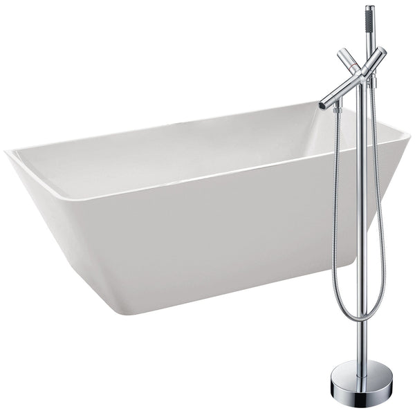 Anzzi Brand FTAZ099-0042C Zenith 67 in. Acrylic Soaking Bathtub in White with Havasu Faucet in Polished Chrome