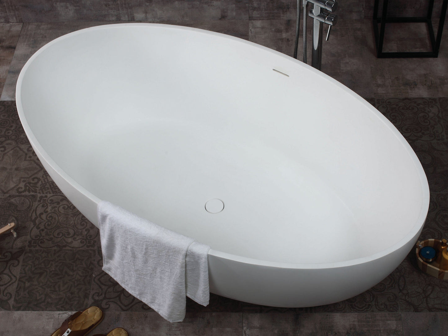 ALFI brand AB9941 67" White Oval Solid Surface Smooth Resin Soaking Bathtub