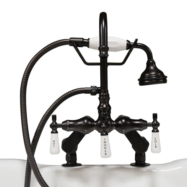 Cambridge Clawfoot Tub Deck Mount Porcelain Lever English Telephone Brass Faucet with Hand Held Shower-Oil Rubbed Bronze CAM684D-ORB