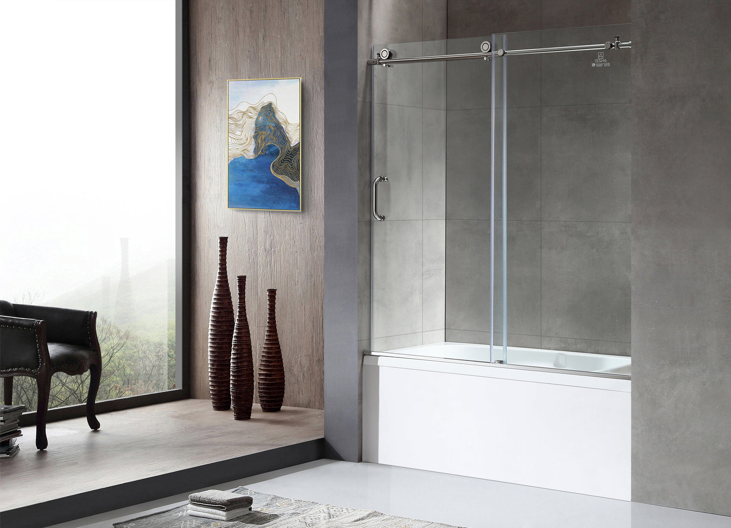 Anzzi Brand SD-AZ17-01CH Don Series 60 in. x 62 in. Frameless Sliding Tub Door in Polished Chrome