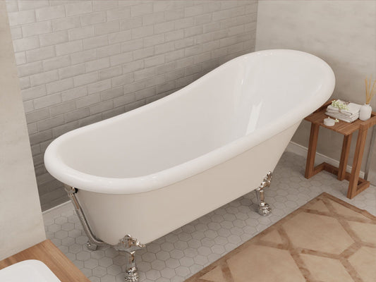 Anzzi Brand FT-CF131LXFT-CH 67.32” Diamante Slipper-Style Acrylic Claw Foot Tub in White