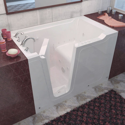 MediTub Walk-In 36 x 60 Left Drain White Whirlpool & Air Jetted Walk-In Bathtub 3660LWD