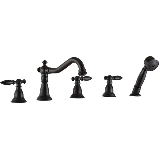 Anzzi Brand FR-AZ091ORB Patriarch 2-Handle Deck-Mount Roman Tub Faucet with Handheld Sprayer in Oil Rubbed Bronze