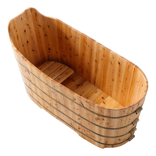 ALFI brand AB1103 59" Free Standing Cedar Wood Bathtub with Bench AB1103