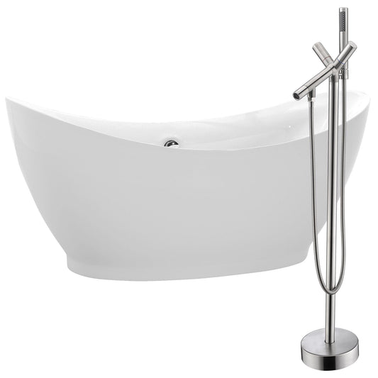 Anzzi Brand FTAZ091-0042B Reginald 68 in. Acrylic Soaking Bathtub in White with Havasu Faucet in Brushed Nickel