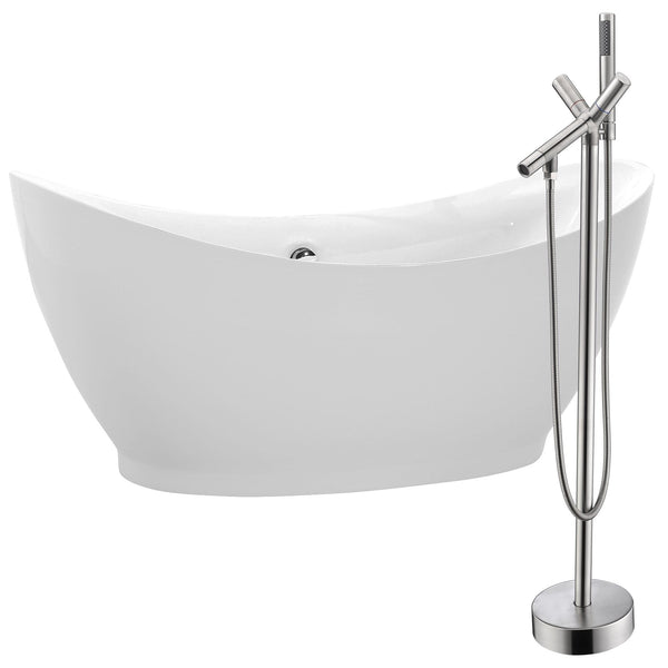 Anzzi Brand FTAZ091-0042B Reginald 68 in. Acrylic Soaking Bathtub in White with Havasu Faucet in Brushed Nickel