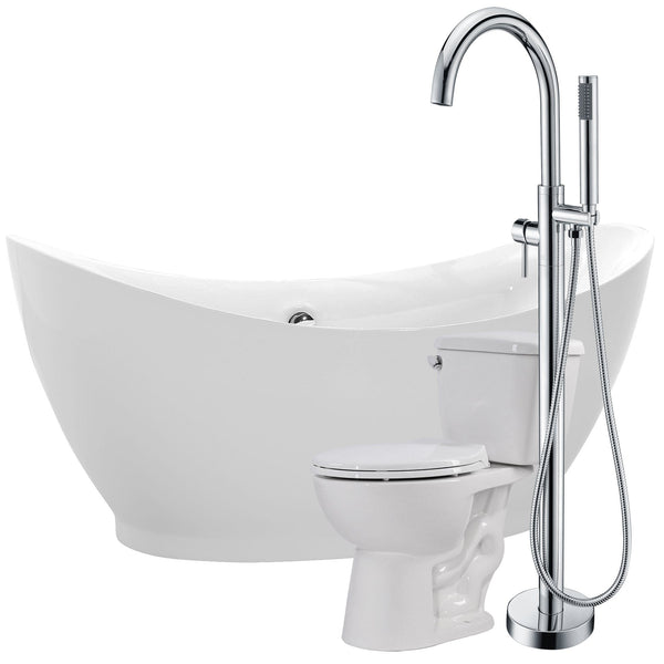 Anzzi Brand FTAZ091-25C-63 Reginald 68 in. Acrylic Soaking Bathtub with Kros Faucet and Cavalier 1.28 GPF Toilet