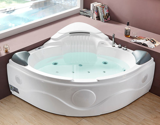 EAGO AM505ETL 5 ft Corner Acrylic White Waterfall Whirlpool Bathtub for Two