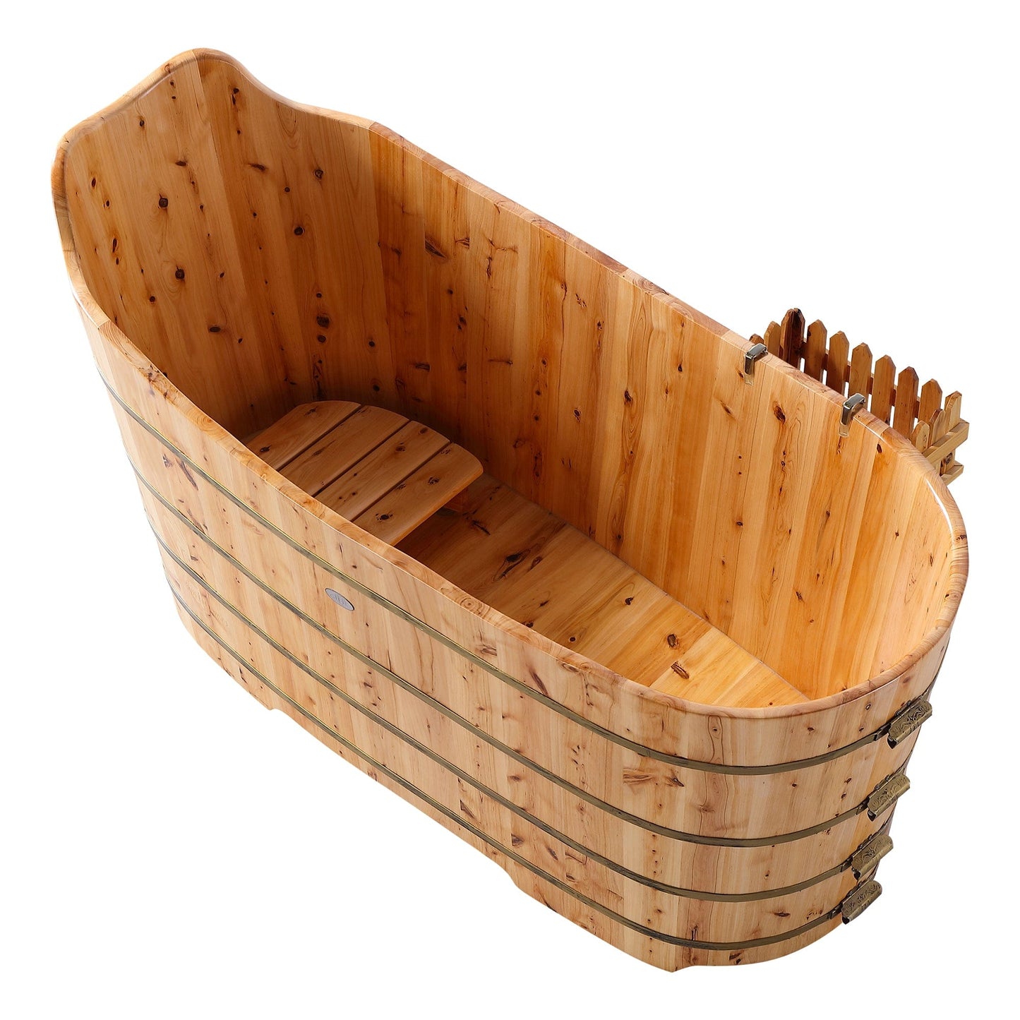 ALFI brand AB1103 59" Free Standing Cedar Wood Bathtub with Bench AB1103