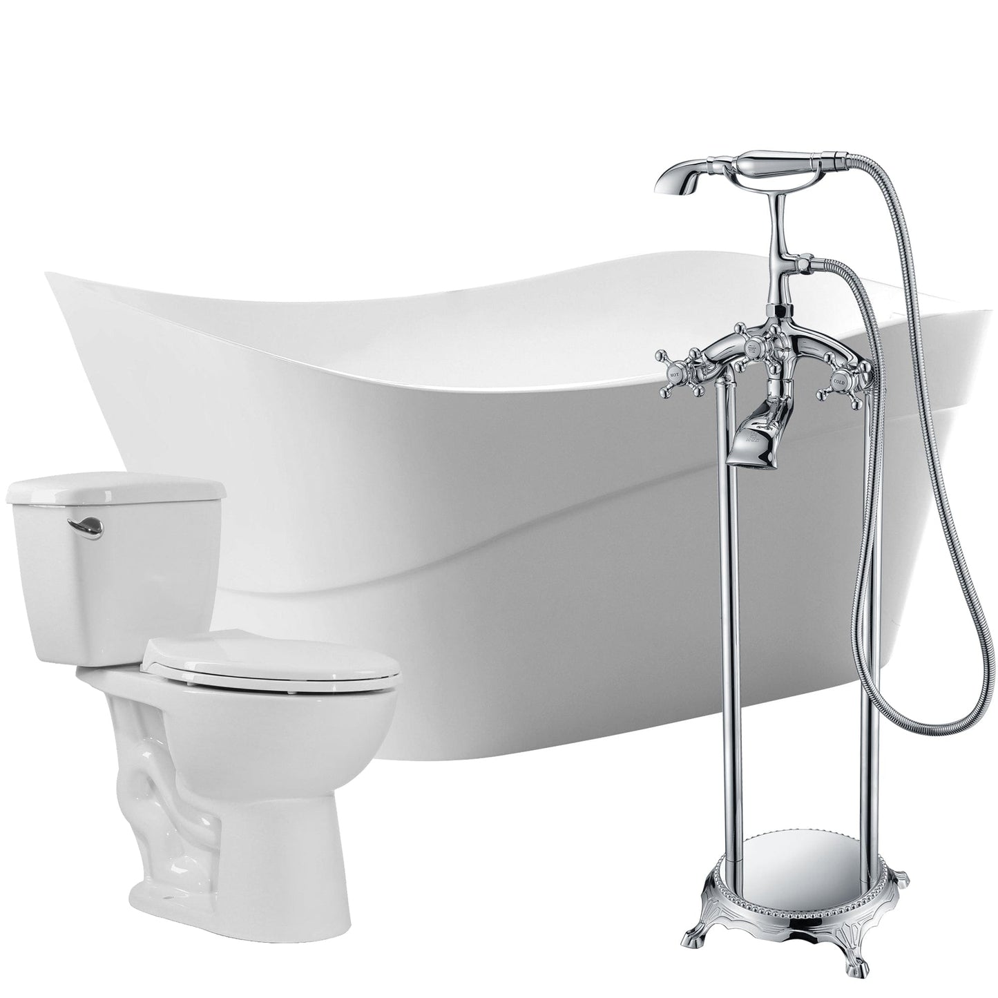 Anzzi Brand FTAZ094-52C-63 Kahl 67 in. Acrylic Flatbottom Non-Whirlpool Bathtub with Tugela Faucet and Cavalier 1.28 GPF Toilet