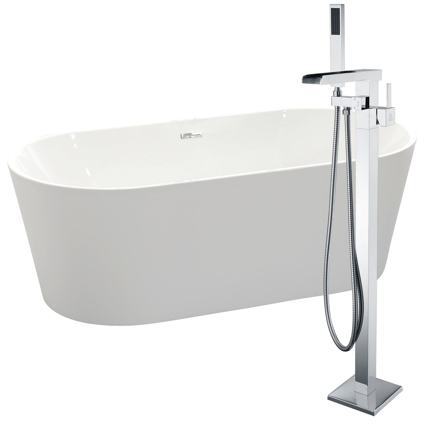 Anzzi Brand FTAZ098-0059C Chand 67 in. Acrylic Flatbottom Non-Whirlpool Bathtub in White with Union Faucet in Polished Chrome