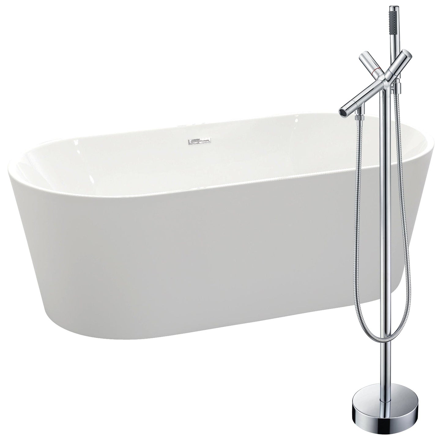 Anzzi Brand FTAZ098-0042C Chand 67 in. Acrylic Flatbottom Non-Whirlpool Bathtub in White with Havasu Faucet in Polished Chrome