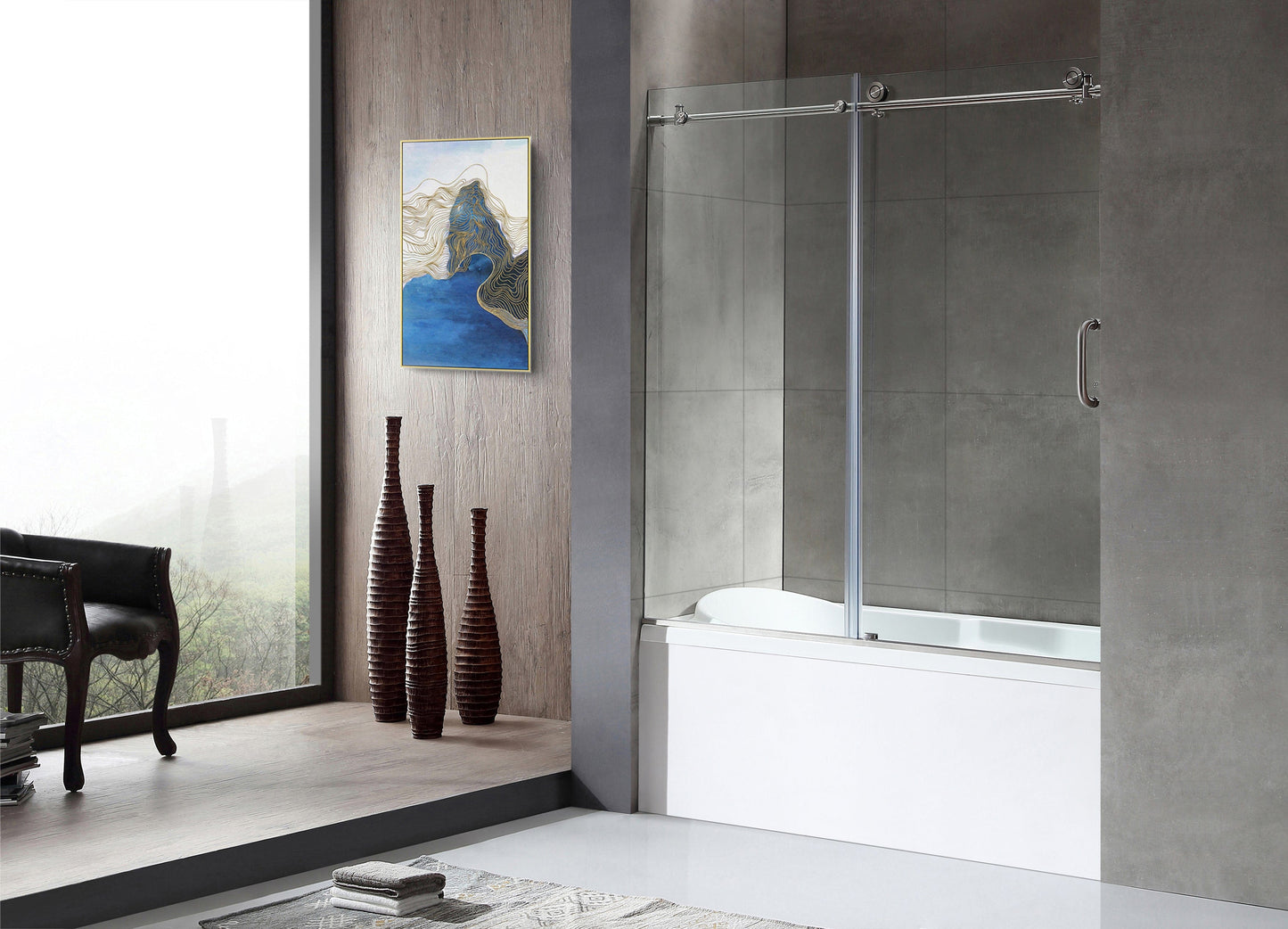 Anzzi Brand SD-AZ8080-01BN Raymore Series 60 in. x 62 in. Frameless Sliding Tub Door in Brushed Nickel