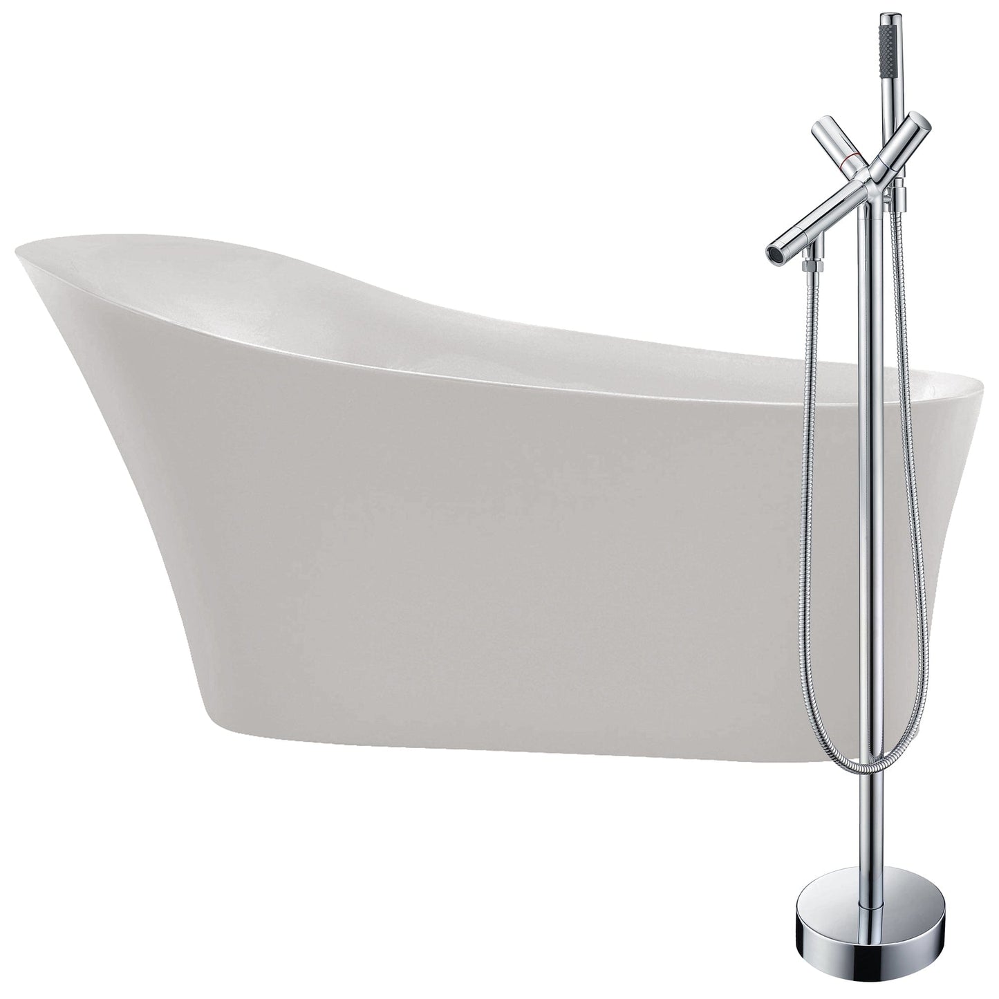 Anzzi Brand FTAZ092-0042C Maple 67 in. Acrylic Flatbottom Non-Whirlpool Bathtub in White with Havasu Faucet in Polished Chrome