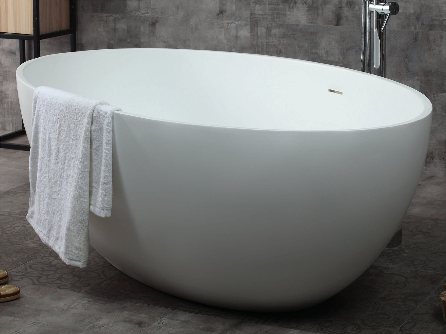 ALFI brand AB9941 67" White Oval Solid Surface Smooth Resin Soaking Bathtub