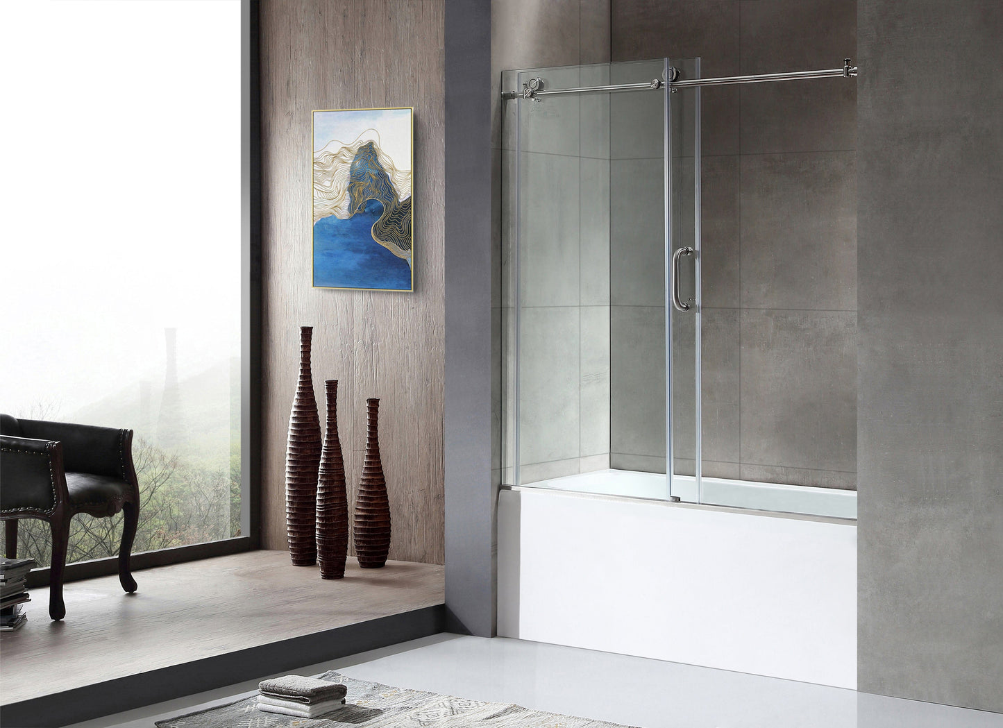 Anzzi Brand SD-AZ8080-01BN Raymore Series 60 in. x 62 in. Frameless Sliding Tub Door in Brushed Nickel