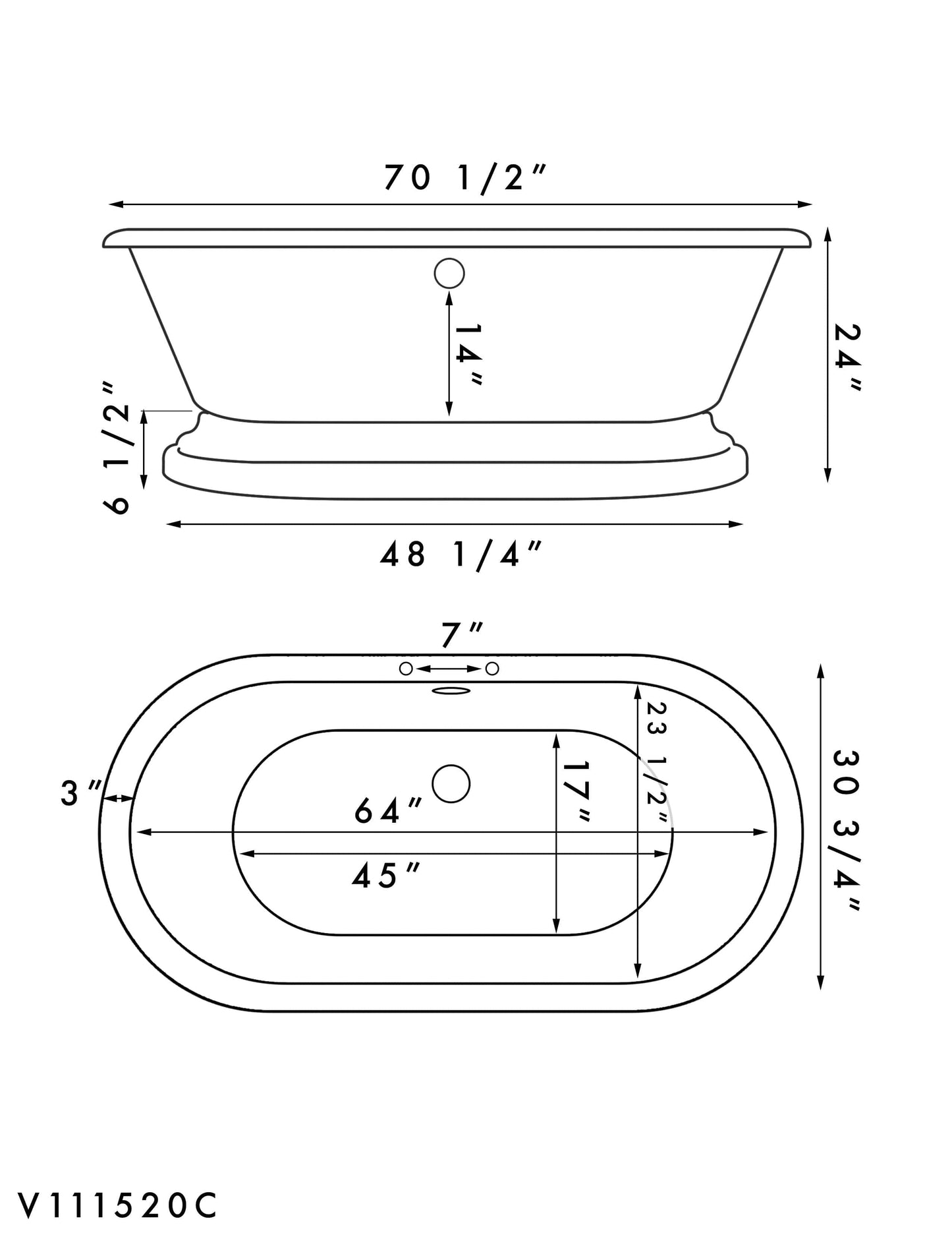 Acrylic Double Ended Pedestal Bathtub with Oil Rubbed Bronze Chrome Plumbing Package