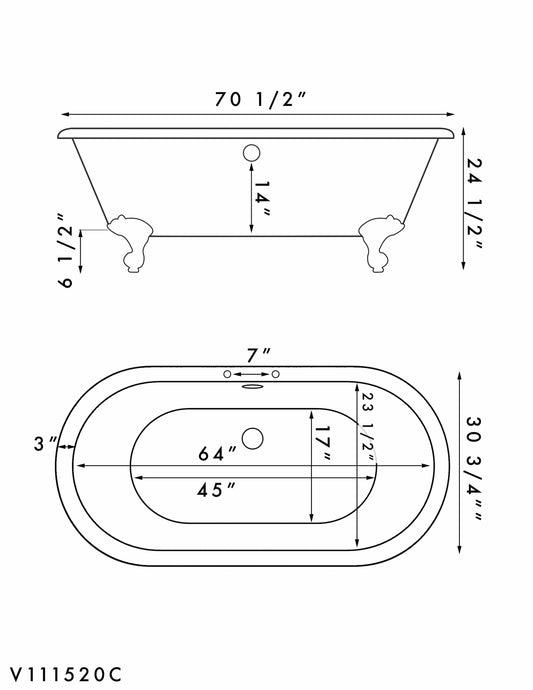 Acrylic Double Ended Clawfoot Soaking Tub Complete Polished Chrome Plumbing Package