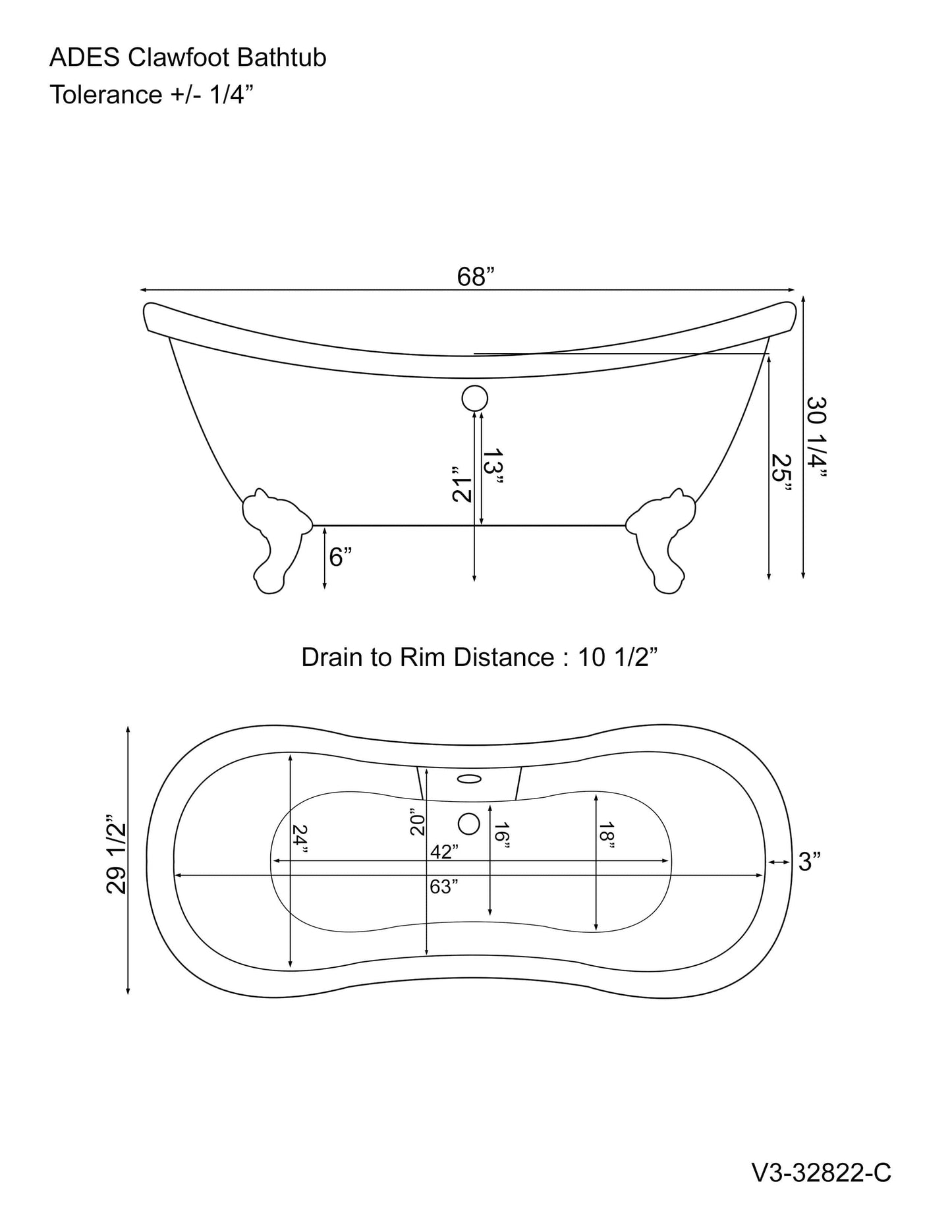 Acrylic Double Slipper Bathtub and Complete Polished Chrome Plumbing Package