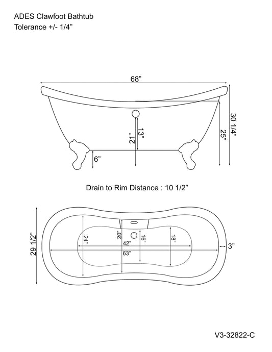 Acrylic Double Slipper Bathtub and Complete Polished Chrome Plumbing Package