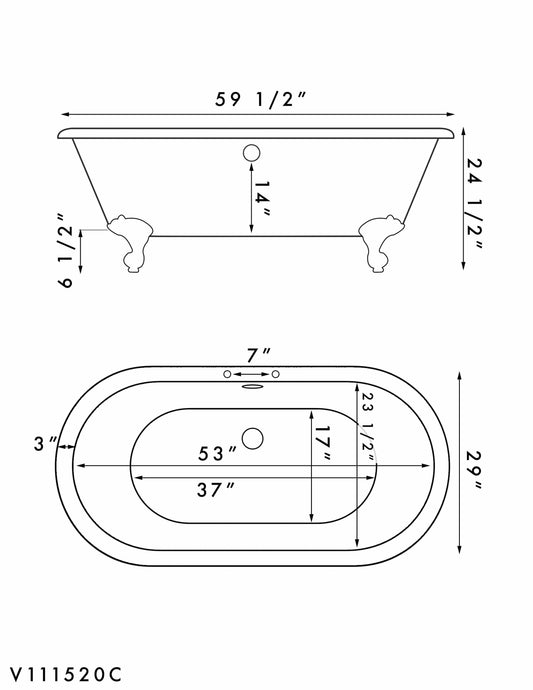 Acrylic Double Ended Clawfoot Bathtub Faucet Drillings and Brushed Nickel Feet