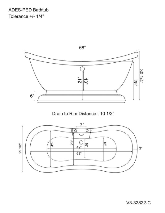 Acrylic Double Slipper Pedestal Soaking Tub with Complete Brushed Nickel Plumbing package.