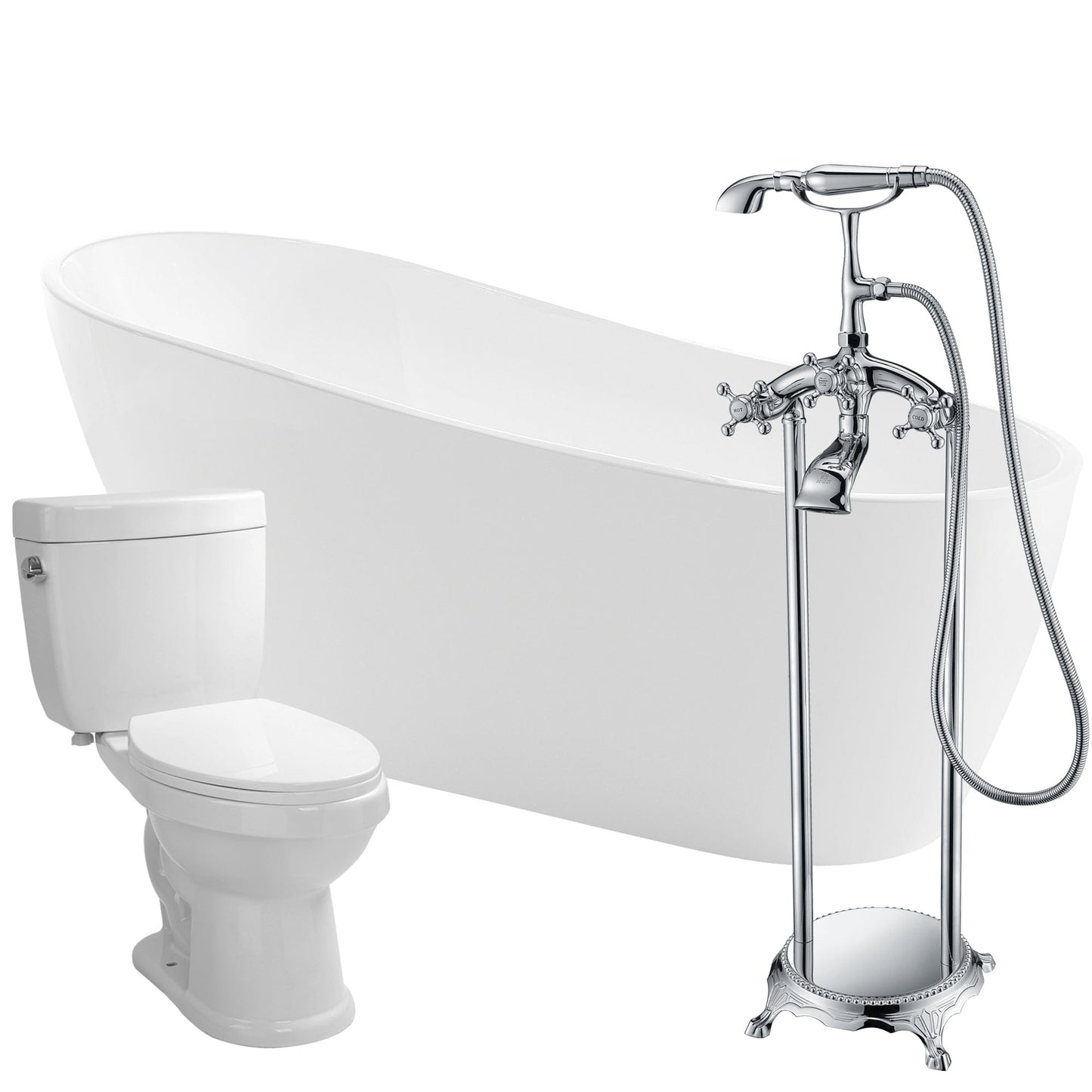 Anzzi Brand FTAZ093-52C-65 Trend 67 in. Acrylic Flatbottom Non-Whirlpool Bathtub with Tugela Faucet and Talos 1.6 GPF Toilet