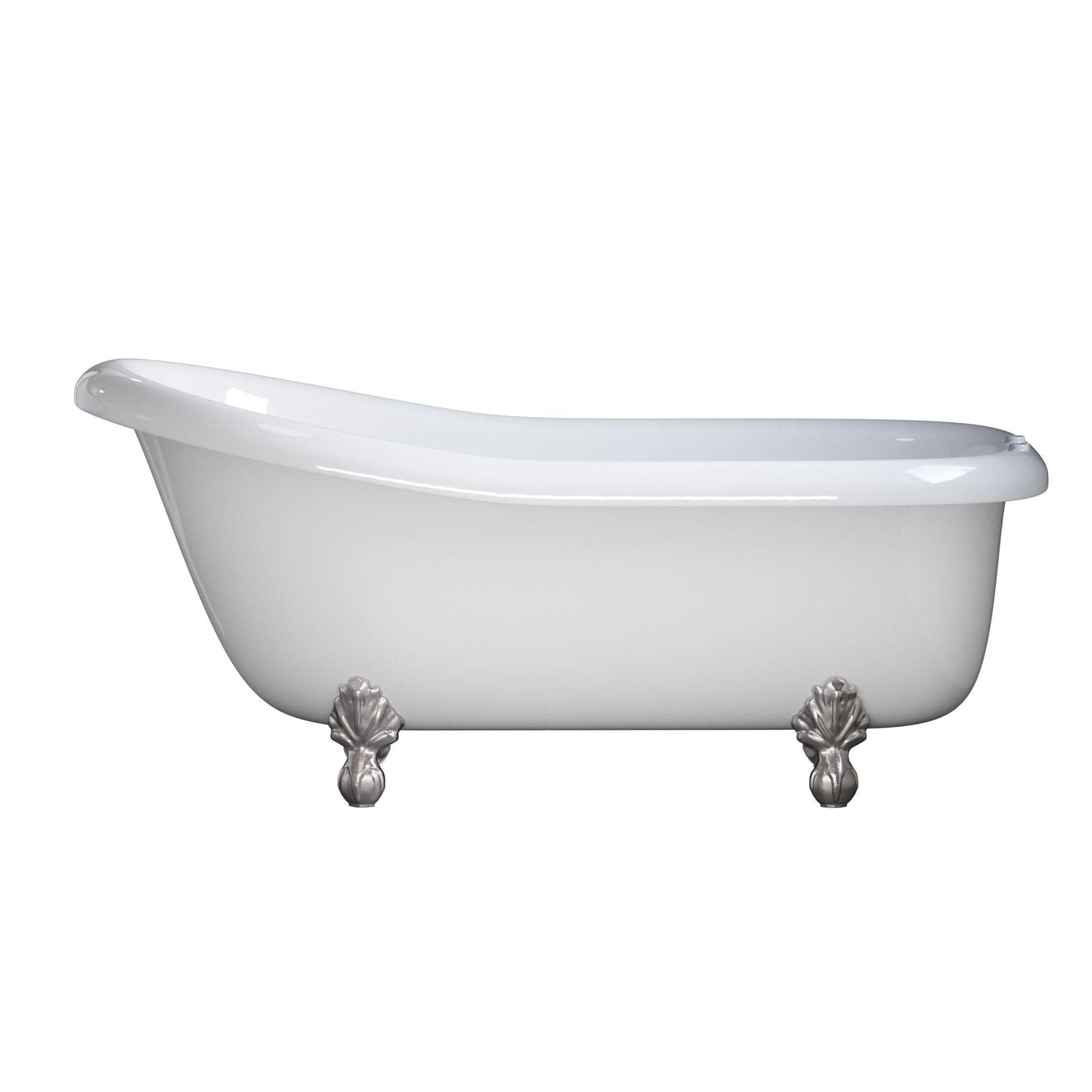 Cambridge USA Quality 66 Inch Clawfoot Slipper Tub with Deck Mount Faucet Holes and Brushed Nickel Feet USA-AST66-DH-BN