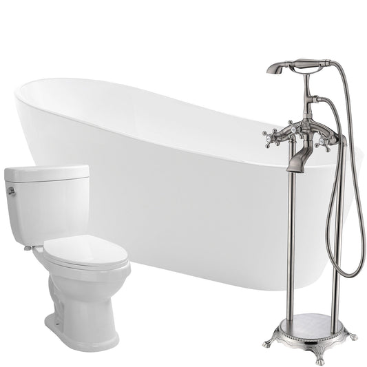 Anzzi Brand FTAZ093-52B-65 Trend 67 in. Acrylic Flatbottom Non-Whirlpool Bathtub with Tugela Faucet and Talos 1.6 GPF Toilet