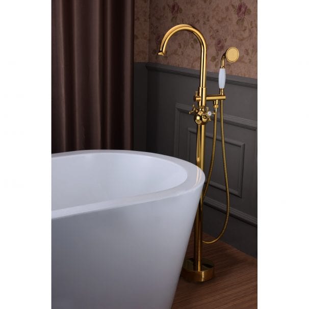 Anzzi Brand FS-AZ0061RG Bridal 3-Handle Claw Foot Tub Faucet with Hand Shower in Gold