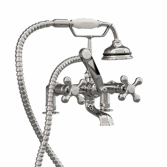 Cambridge Clawfoot Tub Deck Mount Brass Faucet with Hand Held Shower-Polished Chrome CAM463-2-CP