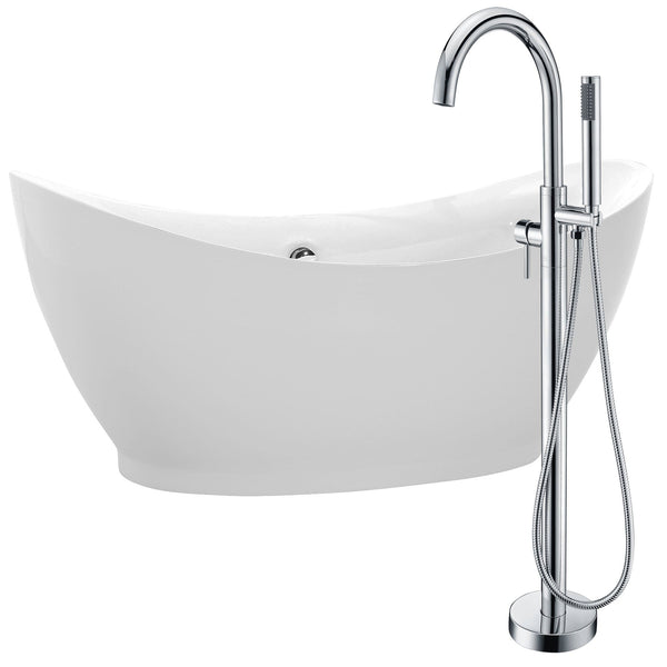 Anzzi Brand FTAZ091-0025C Reginald 68 in. Acrylic Soaking Bathtub in White with Kros Faucet in Polished Chrome