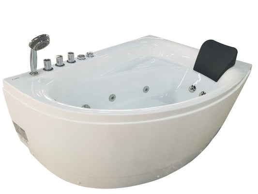 EAGO AM161-L  5' Single Person Corner White Acrylic Whirlpool Bath Tub - Drain on Left