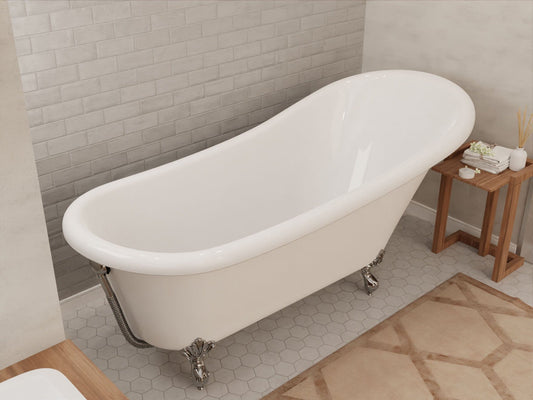 Anzzi Brand FT-CF131FAFT-CH 67.32” Diamante Slipper-Style Acrylic Claw Foot Tub in White