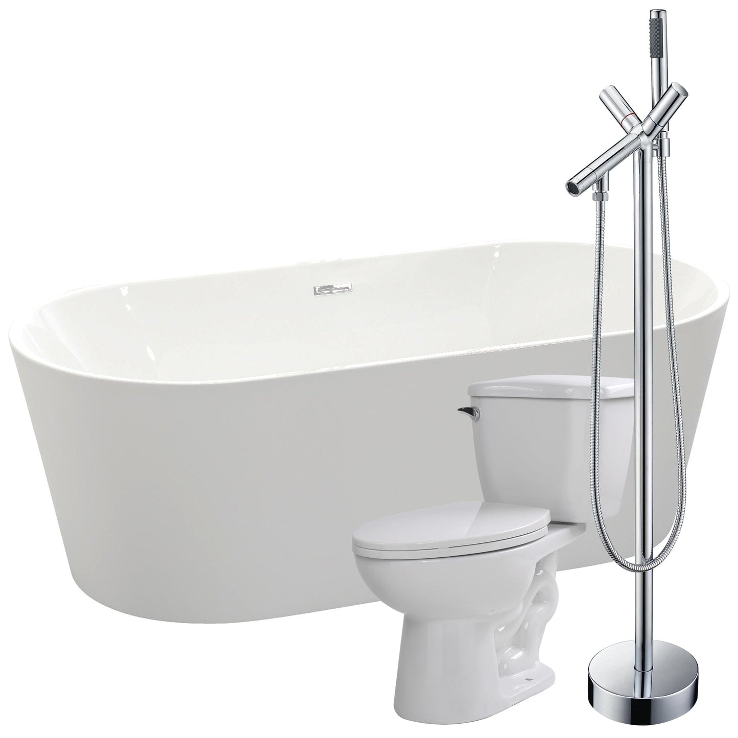 Anzzi Brand FTAZ098-42C-55 Chand 67 in. Acrylic Flatbottom Non-Whirlpool Bathtub with Havasu Faucet and Kame 1.28 GPF Toilet