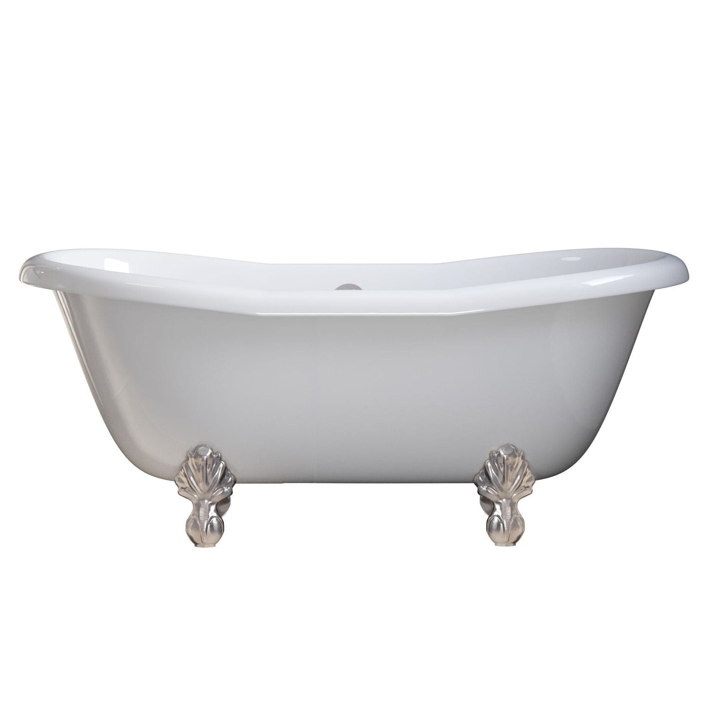 Cambridge USA Quality 68 Inch Clawfoot Double Slipper Tub with Contiuous Rim and Brushed Nickel Feet USA-ADES-NH-BN