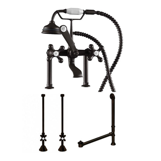 Cambridge Complete Plumbing Package for Deck Mount Claw Foot Tub. Classic Telephone Style Faucet With 6 Inch Deck Risers, Supply Lines With Shut Off valves, Drain Assembly. Oil Rubbed Bronze CAM463D-6-PKG-ORB