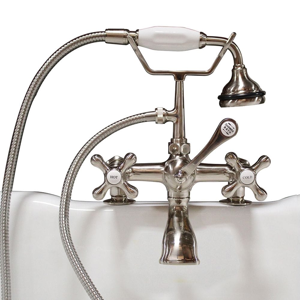 Cambridge Clawfoot Tub Deck Mount Brass Faucet with Hand Held Shower-Brushed Nickel CAM463-2-BN