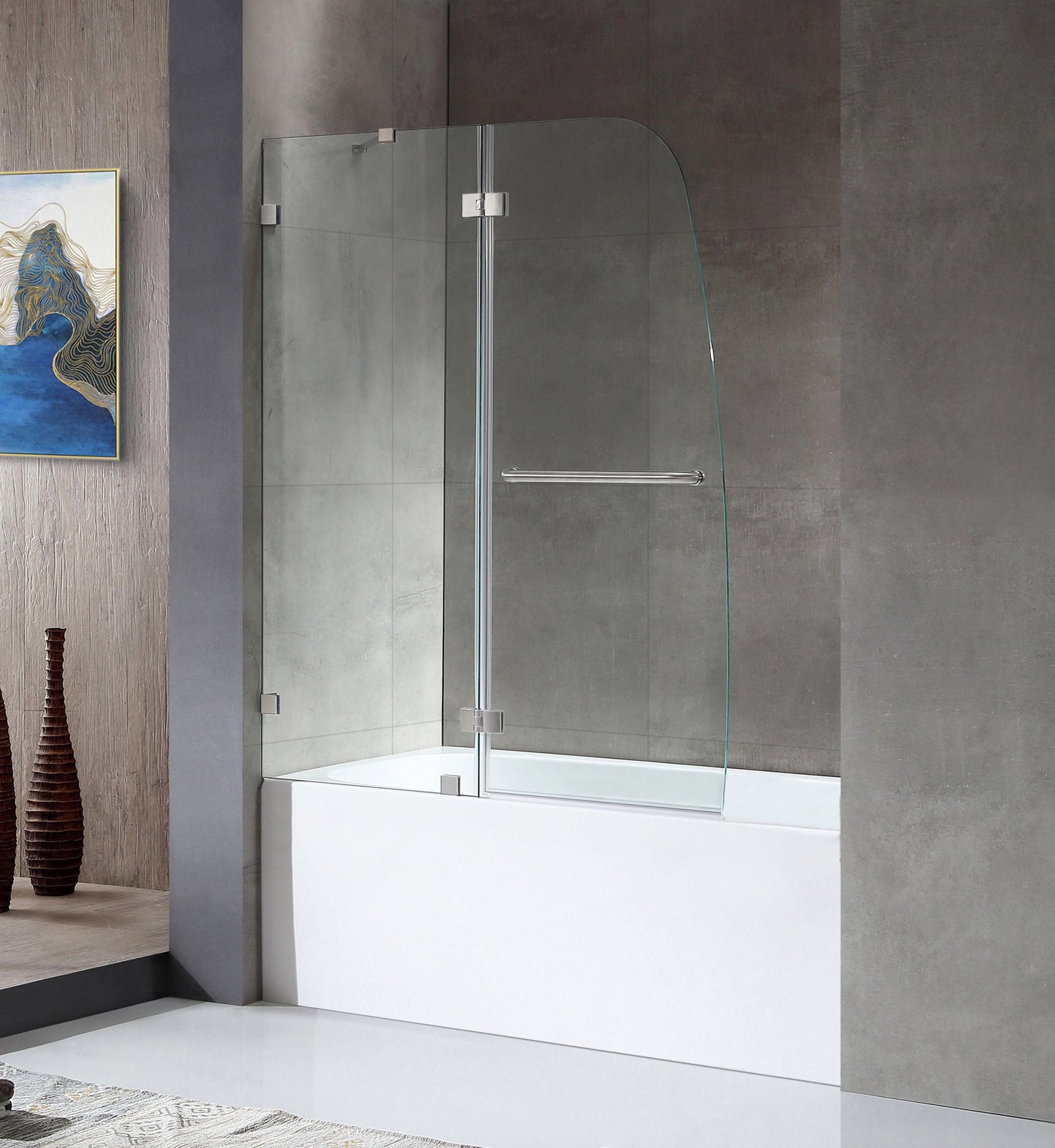 Anzzi Brand SD-AZ8076-01BN Pacific Series 48 in. by 58 in. Frameless Hinged Tub Door in Brushed Nickel