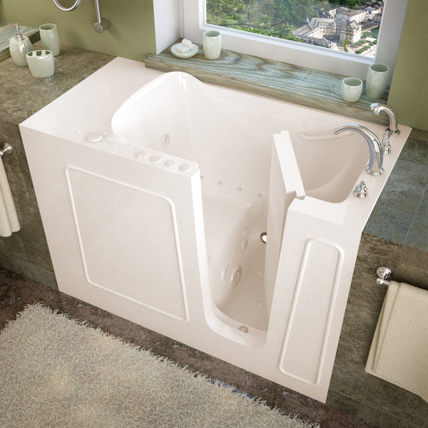 MediTub Walk-In 26 x 53 Right Drain Biscuit Whirlpool & Air Jetted Walk-In Bathtub 2653RBD