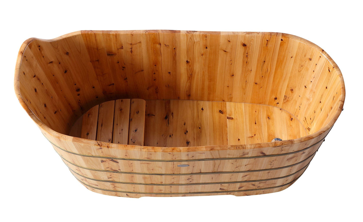 ALFI brand AB1103 59" Free Standing Cedar Wood Bathtub with Bench AB1103